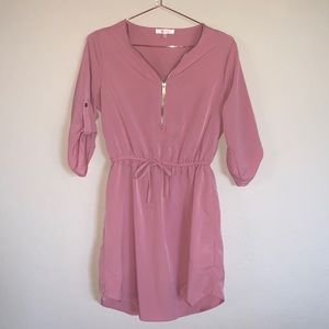 Stella Tweed dusty rose zip front dress size S